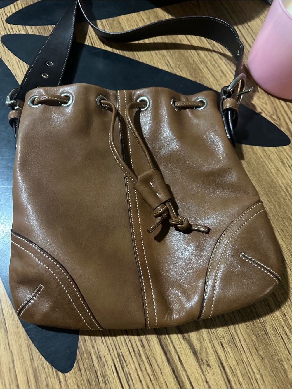 Vintage Coach Leather Drawstring Bucket Bag